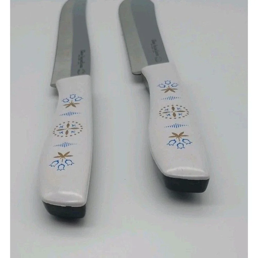 Vtg Ekco Vanadium Dutch Blue Tulip Knife Set Gold Set Of 2